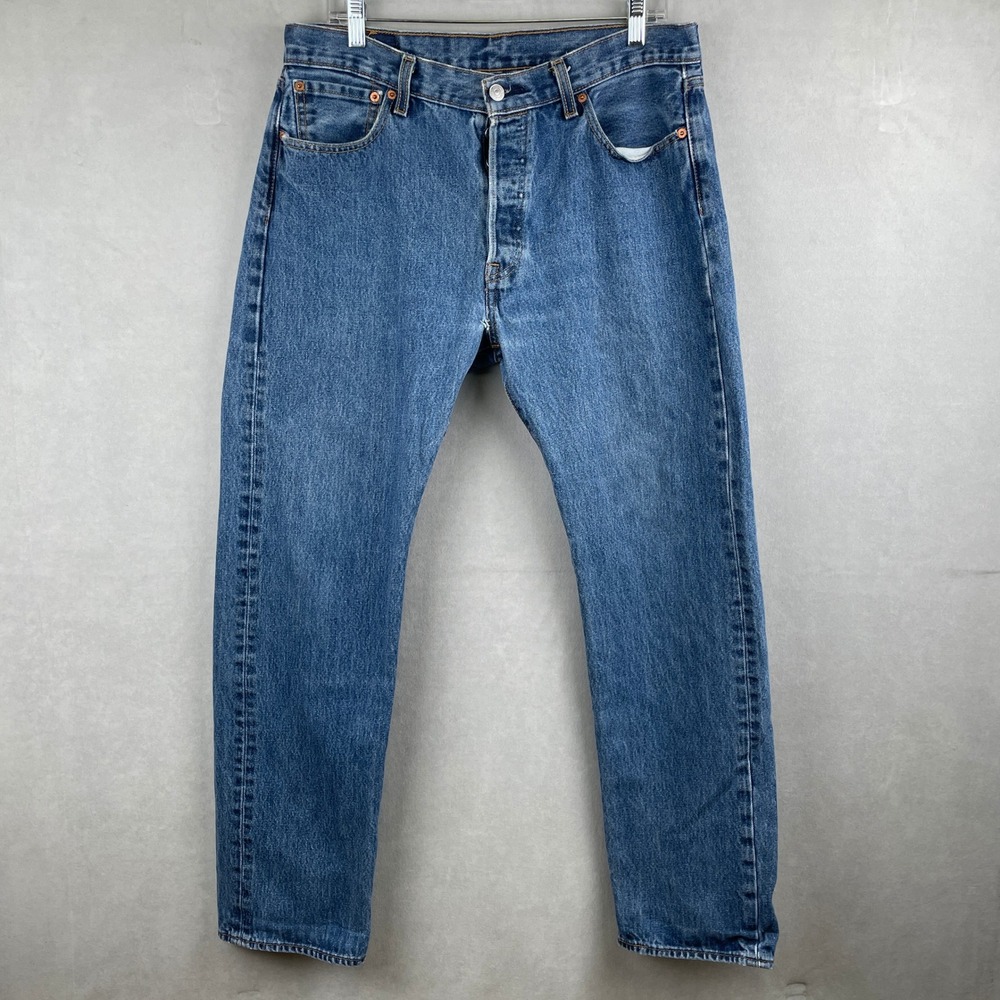 Levis 501 Original Fit Mens Blue Medium Wash Button‎ Fly Denim Jeans 34x32 Read